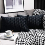 Black Striped Decorative Pillow Covers: 2 Pack 12x20 Inch Original Velvet Rectangular Throw Pillow Cases for Farmhouse Couch