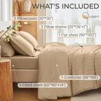 MUXHOMO 7 Pieces Queen Comforter Set, Seersucker Bed in a Bag Queen Size, All Season Luxury Bedding Set with Comforter, Flat Sheet, Fitted Sheet, Pillowcases & Shams, Khaki