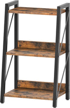 HOOBRO Ladder Shelf, 3-Tier Bookshelf, Corner Bookcase, Freestanding Storage Shelf Display Organizer, for Living Room, Bedroom, Home Office, Kitchen, Rustic Brown and Black BF303CJ01