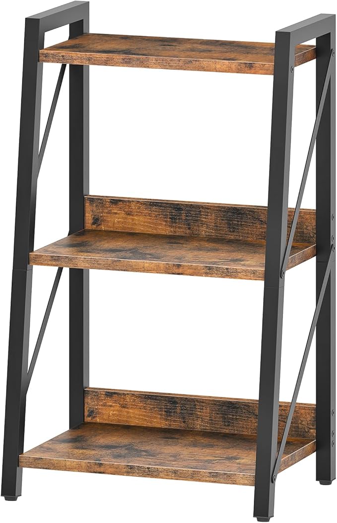 HOOBRO Ladder Shelf, 3-Tier Bookshelf, Corner Bookcase, Freestanding Storage Shelf Display Organizer, for Living Room, Bedroom, Home Office, Kitchen, Rustic Brown and Black BF303CJ01