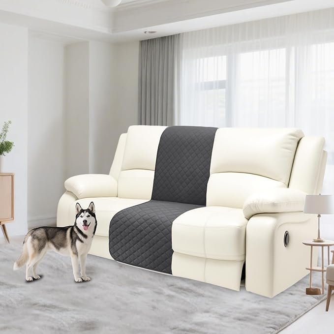 Recliner Sofa Covers 100% Waterproof Velvet L Shape Recliner Couch Covers for Dogs Pets Washable Anti Slip 1 Additional Couch Cover for Reclining Couch (Additional Seat, Dark Gray)