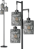 Oneach 70" Floor Lamps for Living Room, Stepless Dimmable Boho Floor Lamp with 3 Bulbs, Tall Farmhouse Industrial Corner Standing Tree Lamp for Bedroom, Office, Study Room, Black with Grey Shades