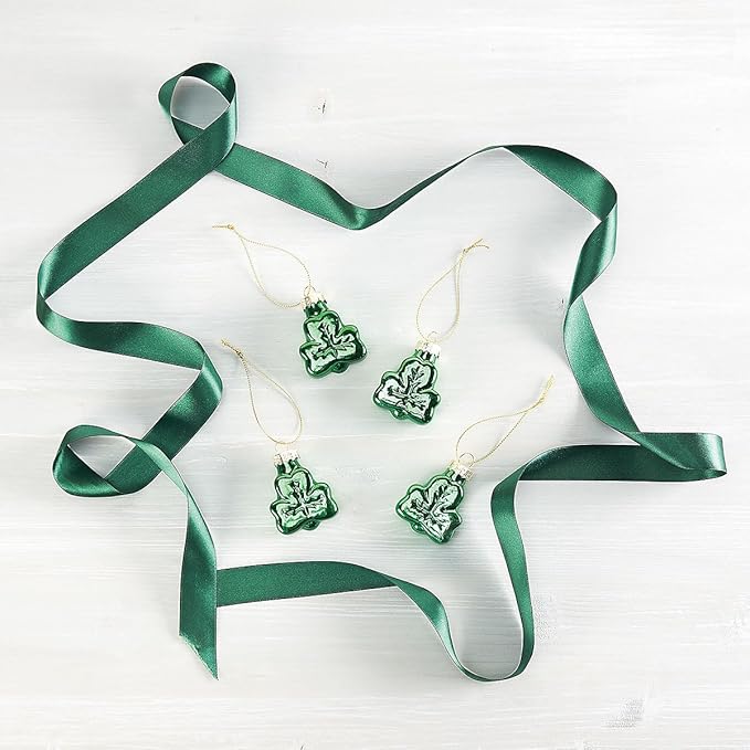 Lillian Vernon Shamrocks Blown Glass St. Patrick’s Day Ornaments - Handcrafted Hanging Tree Decorations, St. Patrick’s Day Holiday & Party Decor, Green, 12-Piece Set