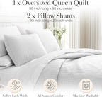 Southshore Fine Living, Inc. White Queen Quilt Bedding Set, Dual Fit Luxury Bedding Quilts, Queen Size Bedspread Coverlet, Full Size Quilted Comforter Bed Spread w/Pillow Shams, White Quilts