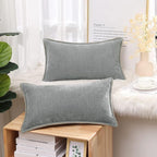 decorUhome Spring Chenille Soft Cozy Throw Pillow Covers 12x20 Set of 2, Modern Farmhouse Boho Velvet Decorative Pillow Cases with Stitched Edge for Couch Sofa Bed Home Decor, Neutral Gray