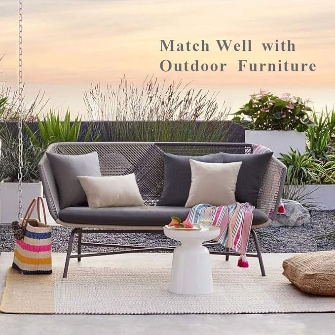 MIULEE Pack of 2 Decorative Outdoor Solid Waterproof Throw Pillow Covers Faux Linen Garden Farmhouse Cushion Cases for Patio Tent Balcony Couch Sofa 20x12 Inch Beige