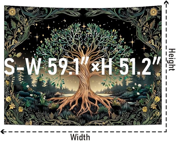 Leofanger Tree of Life Tapestry Psychedelic Mystic Floral Tapestry Vintage Plant Flower Wall Tapestries Aesthetic Tree Tapestries Wall Hanging for Home Decor(51.2"x59.1")