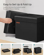 SONGMICS Small Folding Storage Ottoman, Foot Rest Stool, Cube Footrest, Synthetic Leather, 12.2 x 16.1 x 12.2 Inches, 286 lb Capacity, for Living Room, Bedroom, Dorm, Ink Black ULSF100B01