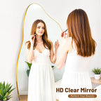 Antok Full Length Mirror, 76"x36" Floor Mirror with Stand, Standing Hanging Leaning Irregular Mirrors for Bedroom Living Room Entryway, Cloud Shaped, Golden