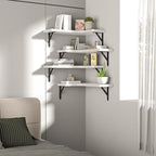 Corner Floating Shelves Wall Mounted Set of 4, Rustic Wood Storage Display Wall Shelves for Home Decor, Bathroom, Kitchen, Bedroom, Living Room, Office (White)