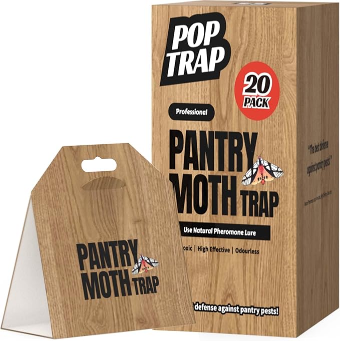 POPTRAP 20 Pack Pantry Moth Traps, Non-Toxic Glue Moth Trap for Food and Cupboard, Traps with Natural Pheromones, Wood Grain Appearance for Pantry Moths