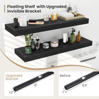 Heimlove 12 Inch Deep Floating Shelves, 16 x 12 inches Long Wall Shelf, Large Extra Display Shelf & Storage Shelf, Rustic Wood Wall Shelves for Fireplace Mantel, Black - 2Pack