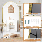 Arched Full Length Mirror, 76"x34" Oversized Floor Mirror Free Standing, Gold Mirror Full Length with Tempered Glass, Full Body Mirror for Bedroom Living Room Gym