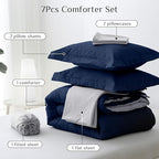 JOLLYVOGUE Full Comforter Set, Ultra-Soft Bed in a Bag Full Size 7 Pieces, Oeko-TEX Certified Bedding Set with Down Alternative Comforter, Sheets, Pillowcases & Shams, Navy Blue & Light Grey