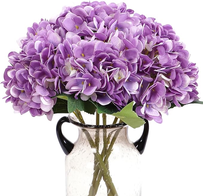 Kimura's Cabin 6Pcs Artificial Silk Hydrangea Fake Flowers Faux Hydrangea Bouquet for Home Table Centerpieces Wedding Garden Party Decoration (Purple)