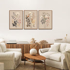 CHDITB Vintage Flower Framed Canvas Wall Art Set, Large Neutral Wildflowers Wall Decor, Farmhouse Floral Artwork Botanical Poster, Modern Art Prints for Living Room Bedroom Office Size 16"x24"