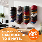 2 Pack Hat Organizer for Baseball Caps, Hat Rack for Wall Hold Up 16 Hats, Strong Adhesive & Screw-in Cap Holder hat hangers for Closet Door & Bedroom (White-2Pcak)