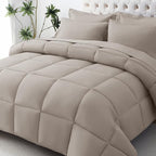 JOLLYVOGUE Queen Comforter Set, Ultra-Soft Bed in a Bag Queen Size 7 Pieces, Oeko-TEX Certified Bedding Set with Down Alternative Comforter, Sheets, Pillowcases & Shams, Khaki