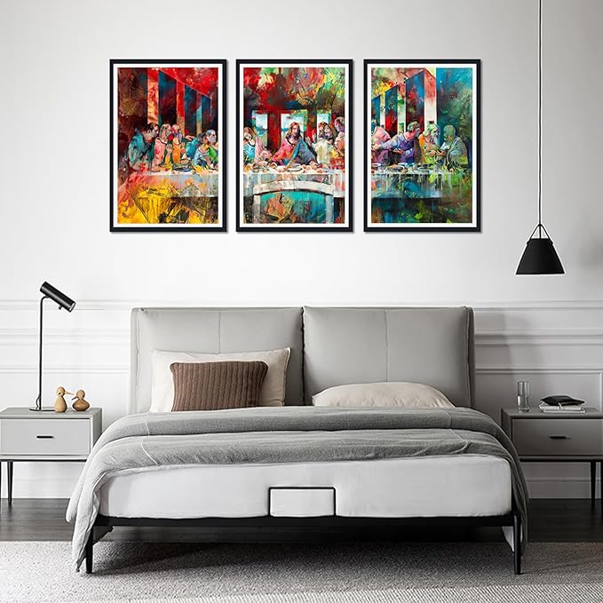Novatique The Last Supper Wall Art Jesus Canvas Wall Art for Home Decoration Graffiti Art Picture Canvas Print for Office,24" x 36" x 3pcs