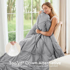 Sasttie King Size Comforter Set, 7-Piece Bed in a Bag, Pintuck Bedding Sets for All Season, Includes Comforter, Flat Sheet, Fitted Sheet, Pillowcases and Pillowshams, Light Grey