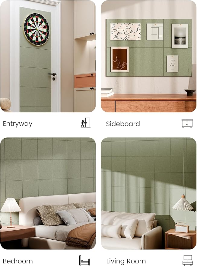 Bumusty Large Cork Board 36" x 24" Alternative - 6 Pack Felt Wall Tiles with 40 Safe Removable Adhesive Tabs, 30 Pushpins, Cork Boards for Walls Pin Board Bulletin Board Office Decor (Sage)