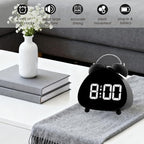 Twin Bell Alarm Clock, Cute Triangle Digital Alarm Clock, Bedside Loud Alarm Clocks for Heavy Sleepers Adults, Silent Desk Clock Battery Operated, Small Table Clock for Bedroom Living Room (White)