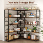 L Shaped Corner Bookshelf, 5 Tier Industrial Corner Shelf, Modenr Open Tall Bookcase with Curved Panel, Storage Display Shelf for Bedroom, Living Room & Home Office, Vintag