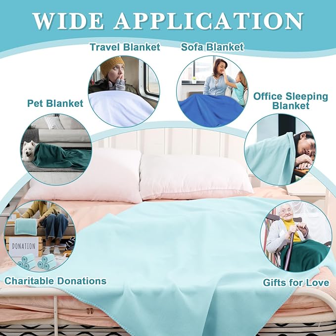 Newwiee 48 Pcs Fleece Throw Blankets Bulk 50'' x 60'' Oeko-tex Standard 100 Certified Spring Outdoor Wedding Guest Blankets Lightweight for Sleepover Donation Lap Pet Sofa Home (Green Shades)