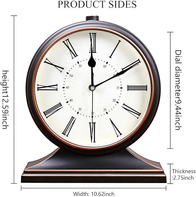 rnuie Desk Clock for Table Decor, Retro Mantel Clock Battery Operated for Fireplace Mantel, Living Room, Bedroom, Office, Desktop Decoration