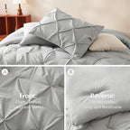 CozyLux King Size Comforter Set Light Grey, 7 Pieces Pintuck Bed in A Bag Gray Comforter King Size, Pinch Pleat Bedding Set with All Season Comforter, Sheets, Pillowcases & Shams