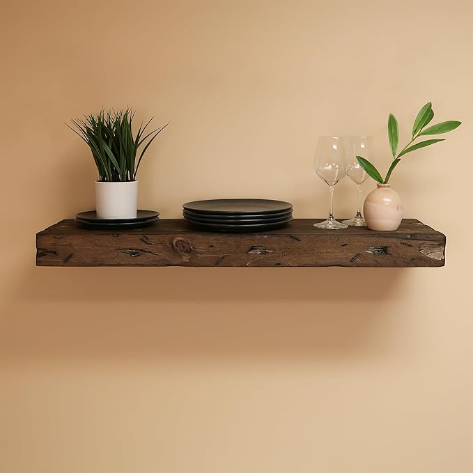 Urbandi Rustic Distressed Floating Shelves, Set of 2, Handmade Out of Pine Wood, 3 Inch Thick, Made in USA (Jacobean, 36Lx3Hx8D)