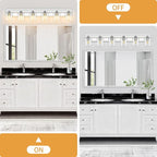 6 Light Modern Bathroom Light Fixtures Over Mirror, Chrome Vanity Lights for Bathroom Wall Sconces with Clear Glass Shades, E26 Socket (Bulbs Not Included)