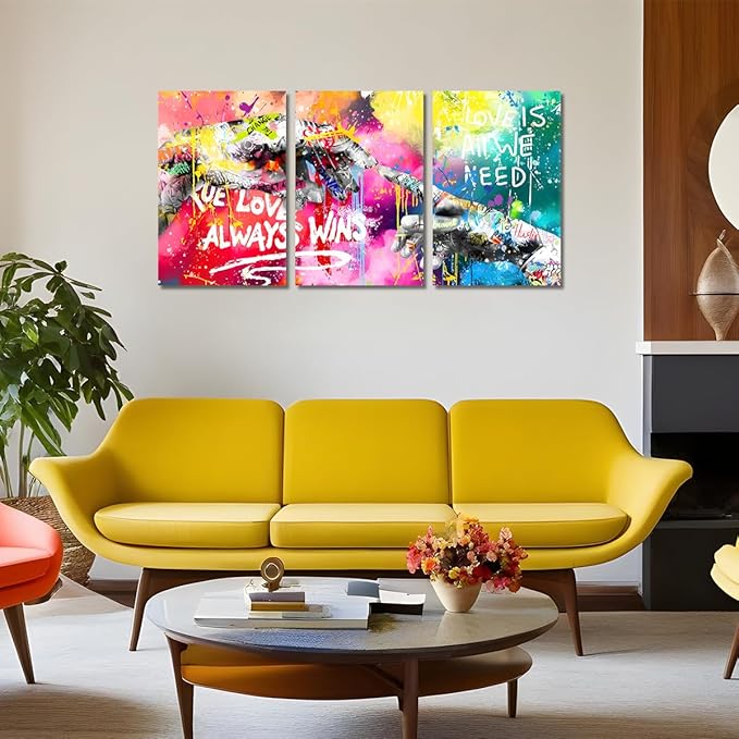 Novatique Banksy Wall Art Street Graffii Canvas Wall Art Colorful Painting Print Hand of God Graffiti Art Pictures Banksy Style Painting for Living Room Bedroom,20”x 28”x3Pcs