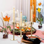 VINCIGANT 6PCS Gold Candle Stick Holders Centerpieces for Tables, Metal Candlesticks Holder with Acrylic lampshade for Parties, Valentine's Day, Birthday,Wedding Decorations