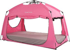 Indoor Instant Privacy Bed Tent for Sleeping,Quick Set-up Bed Canopies,Portable Bed Drapes with Large Space and 3 Doors (Pink, Full)