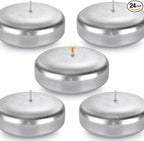 Floating Candles 3 Inch Unscented Dripless Wax 13-15Hours Burning,24 Pack Wedding Party Candles,for Centerpieces Suitable for Cylindrical Vases,Swimming Pool,Restaurant Decor (Silver)