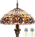 WERFACTORY Tiffany Floor Lamp Serenity Victorian Stained Glass Standing Reading Light 16X16X64 Inches Antique Pole Corner Lamp Decor Bedroom Living Room Home Office S021 Series