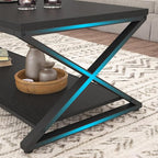 HSH Black Coffee Table Modern, 47 Inch Simple Rectangle Cocktail Table with Storage Display Shelf, 2 Tier Minimalist Industrial Wooden and Metal Center Tea Table for Living Room Office, Black Oak