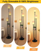 Floor Lamp for Living Room, Dimmable Vintage Floor Lamp with Shelf & LED Bulbs, 3 Light 3000K Soft Warmwhite Mid Century Standing Lamp, Tall Lamps for Bedroom Office