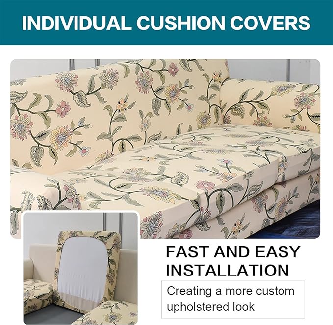 KRFOONN 4 Piece Stretch Sofa Couch Covers for 3 Cushion Couches Printed Sofa Slipcover with 3 Separate Seat Cushion Covers Washable Sofa Slip Covers Furniture Protector for Pets Kids (Large, 05)