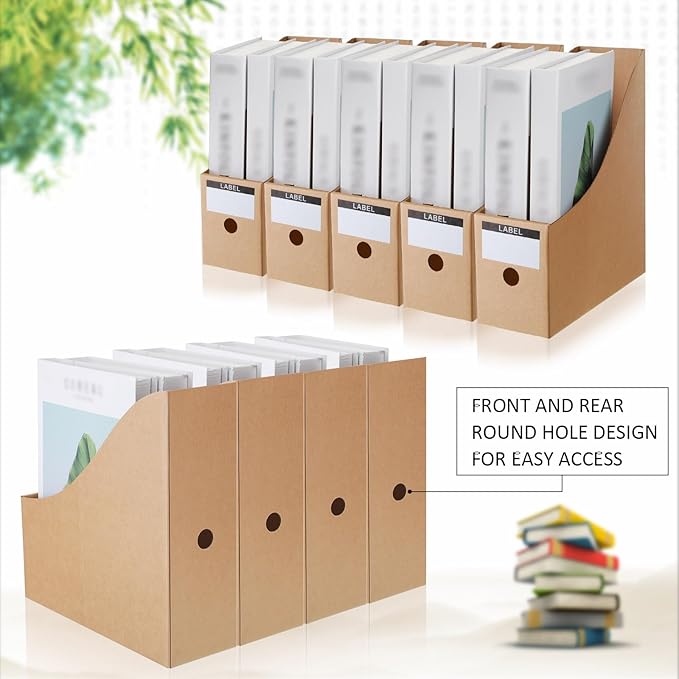 50 Pcs Cardboard Magazine Holder Magazine File Holder Magazine Storage Box Document Magazine File Organizer with 50 Pcs Labels for School Office Home Supplies, Brown