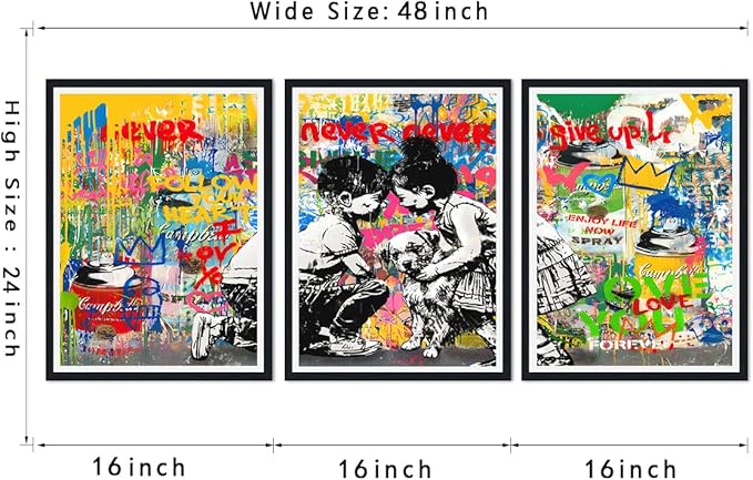 Novatique Banksy Wall Art Abstract Pop Art Wall Decor Street Art Graffiti Poster Print Colorful Graffiti Wall Art for Teenager Room Decor,16" x 24" x 3pcs