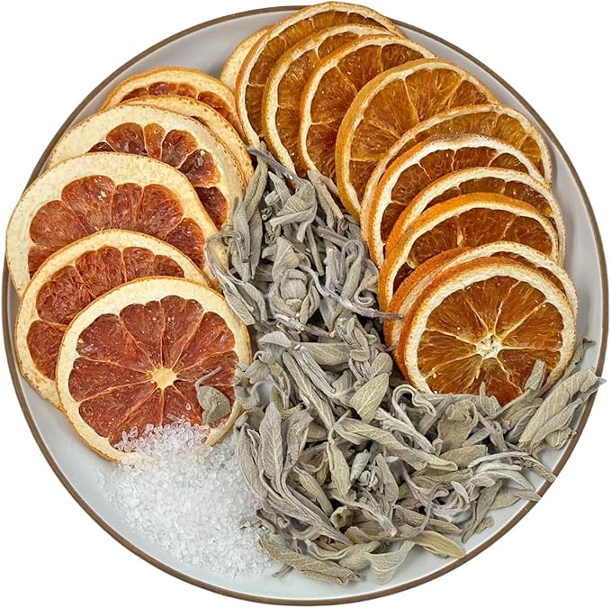 Potpourri Simmering, Sage Citrus Simmer Pot Kit with Sage, Dried Orange Slices, Grapefruit, Salt Stovetop Potpourri Kits for Spring Cleansing House, Abundance, Money, Negative Energy Cleanse