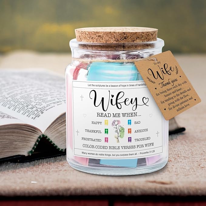 NewEleven Valentines Day Gift For Wife From Husband - Soulmate, Girlfriend, Fiance Gift for Anniversary, Birthday - Inspirational Gifts, Christian Present For Wife From Husband - Bible Verse Jar