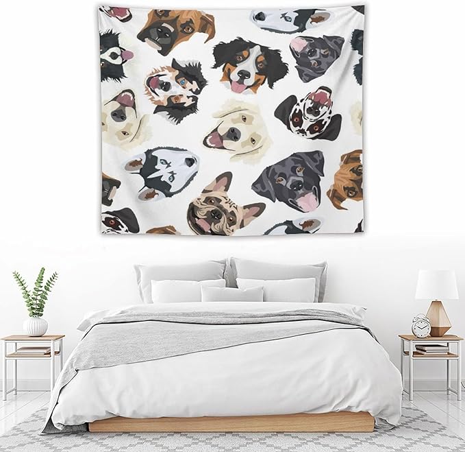 VUMIVI Dog-Head Tapestry Cartoon Pet Illustrations Cute Funny Animals Colorful Graffiti Tapestry Wall Hanging for Living Room Bedroom Dorm Classroom Aesthetic Decor W60xL50in
