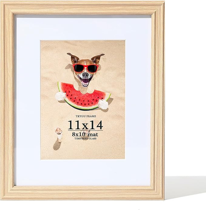 11x14 Picture Frame Wooden with Real Glass for Wall, Display 8x10 Picture with Mat or 11x14 without,Art Poster Frame,Perfect for Home Décor Gifts