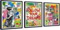 Novatique Banksy Canvas Wall Art Street Graffiti Picture Wall Decor Modern Graffiti Poster Artwork Framed for Living Room Bedroom,12" x 16" x 3Pcs