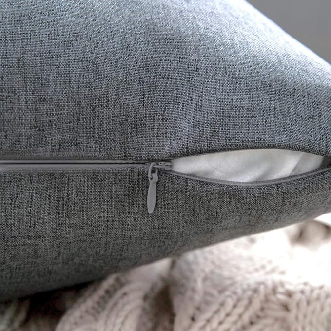MIULEE Pack of 2 Decorative Outdoor Solid Waterproof Throw Pillow Covers Faux Linen Garden Farmhouse Cushion Cases for Patio Tent Balcony Couch Sofa 16x16 Inch Dark Grey