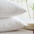 Three Geese White Goose Feather Down Pillows Queen Size Set of 2-100% Cotton, Medium Firm,Soft Support