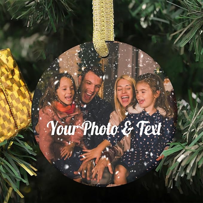 Personalized Christmas Ornaments 2025 Photo Ornament Christmas Tree Custom Ornaments with Picture Customized Ornaments for Family Couples Wedding Xmas Tree Home Decorations Set of 4